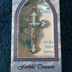 Crucifix for baby.  Blue cross for bed, crib or carriage.